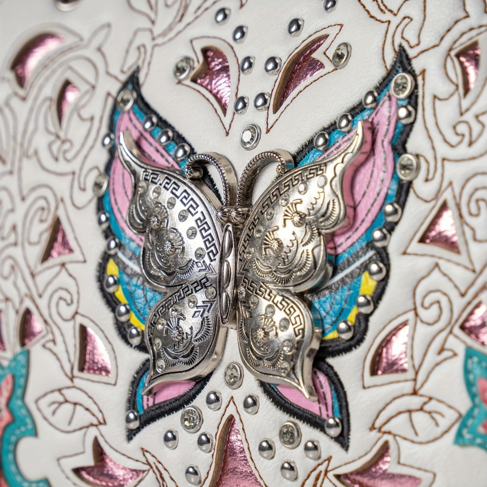 Women's Wallet – Adjustable Strap, Western Style Rhinestone Butterfly Flower – detail view 10