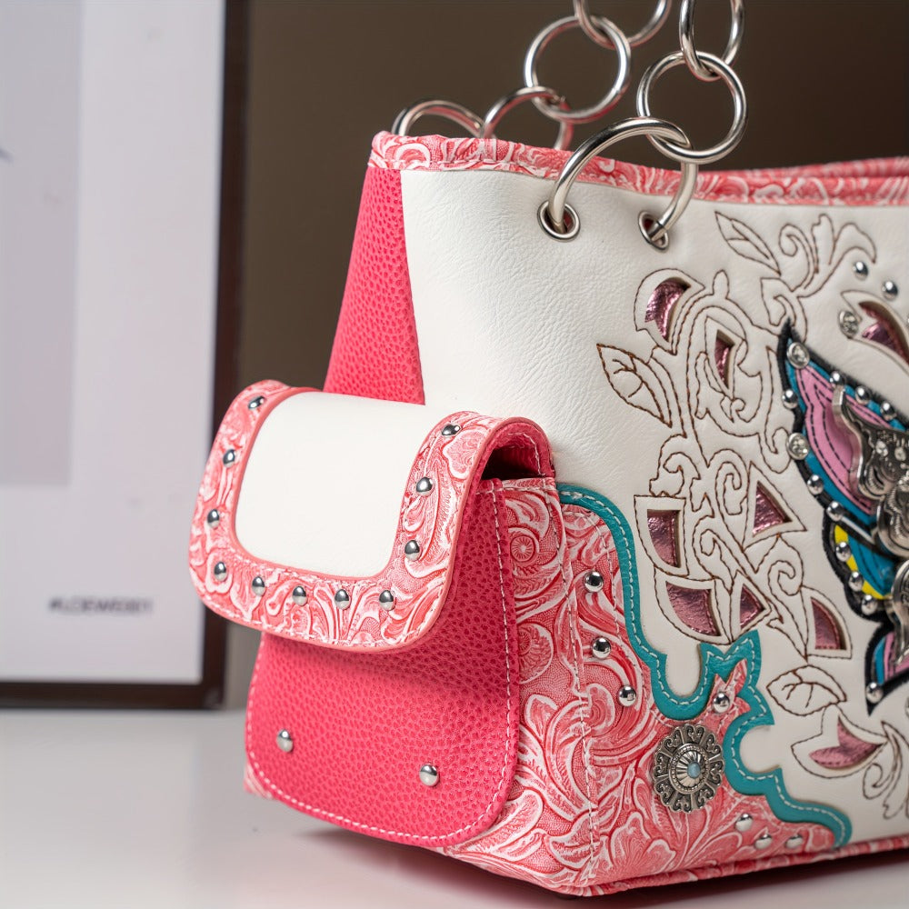 Women's Wallet – Adjustable Strap, Western Style Rhinestone Butterfly Flower – alternate view