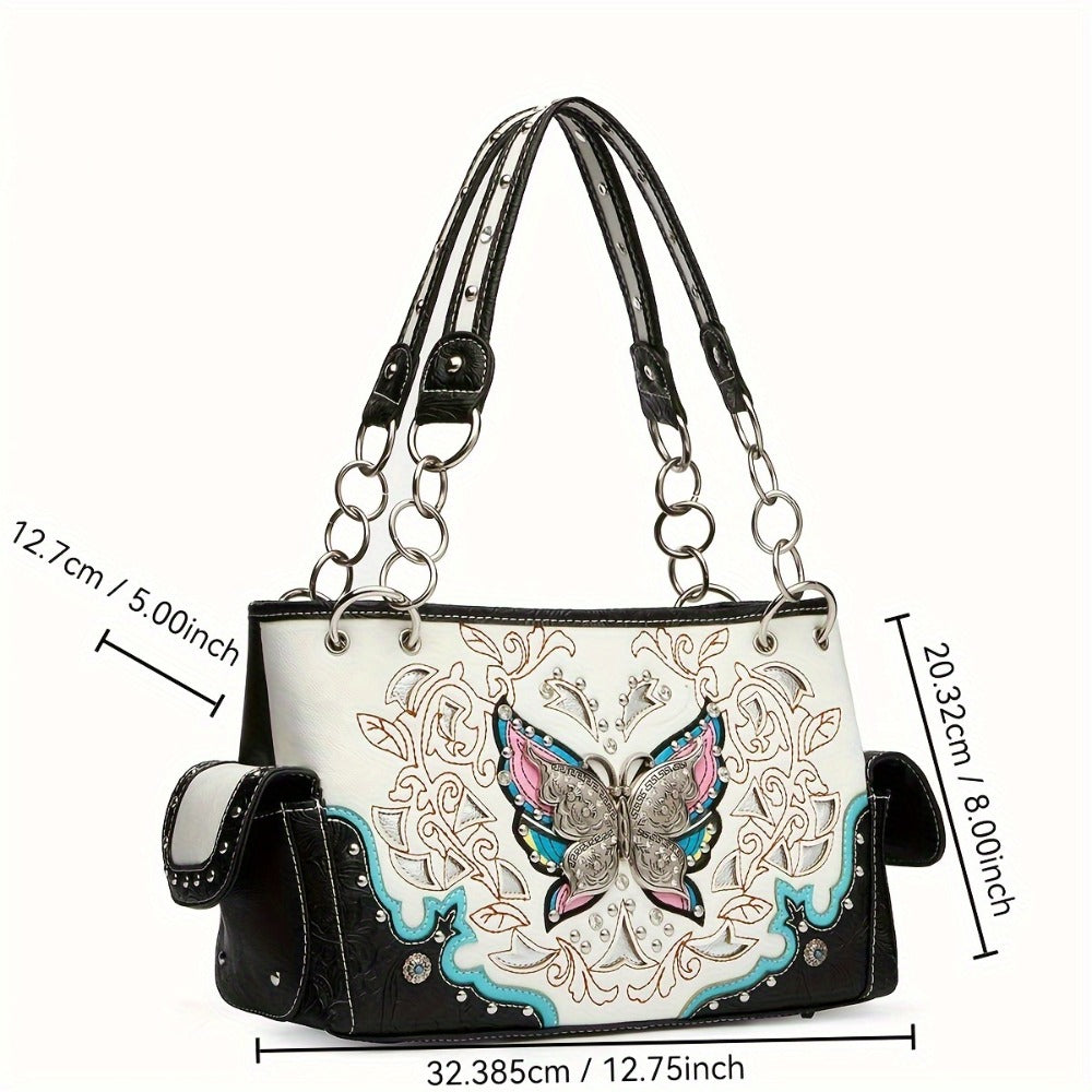 Women's Wallet – Adjustable Strap, Western Style Rhinestone Butterfly Flower – detail view 3