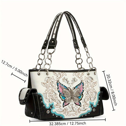 Women's Wallet – Adjustable Strap, Western Style Rhinestone Butterfly Flower – detail view 3