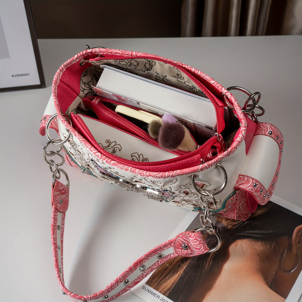 Women's Wallet – Adjustable Strap, Western Style Rhinestone Butterfly Flower – detail view 5