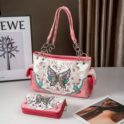 Women's Wallet – Adjustable Strap, Western Style Rhinestone Butterfly Flower – detail view 7