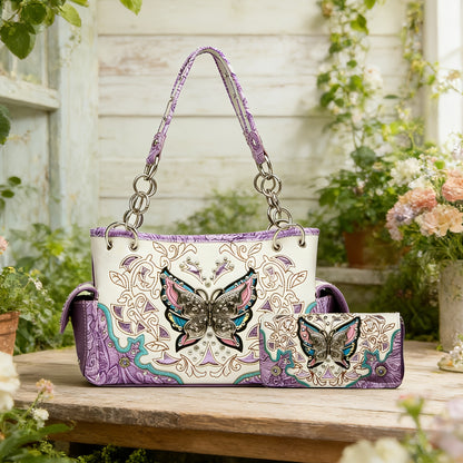 Women's Wallet – Adjustable Strap, Western Style Rhinestone Butterfly Flower – detail view 14