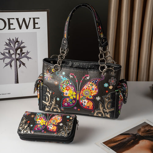 Women's Wallet – Butterfly Floral Western Set Phone – front view