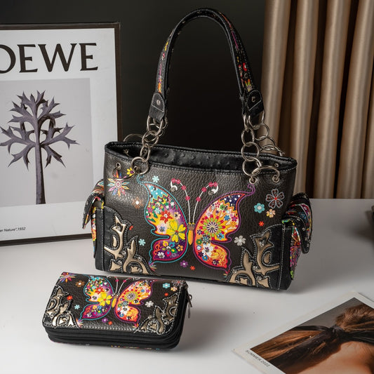 Women's Wallet – Butterfly Floral Western Set Phone – front view