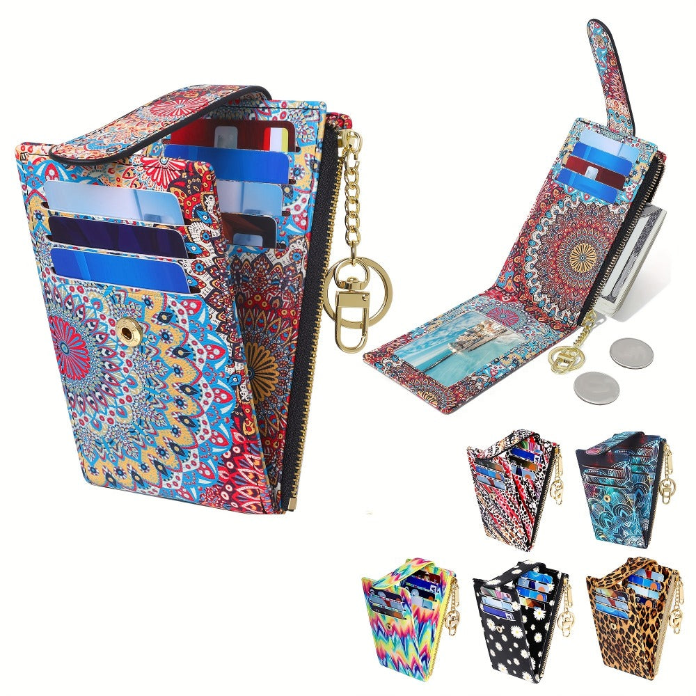 Women's Wallet – Foldable, Rfid Zipper Coin Colorful Mandala – front view