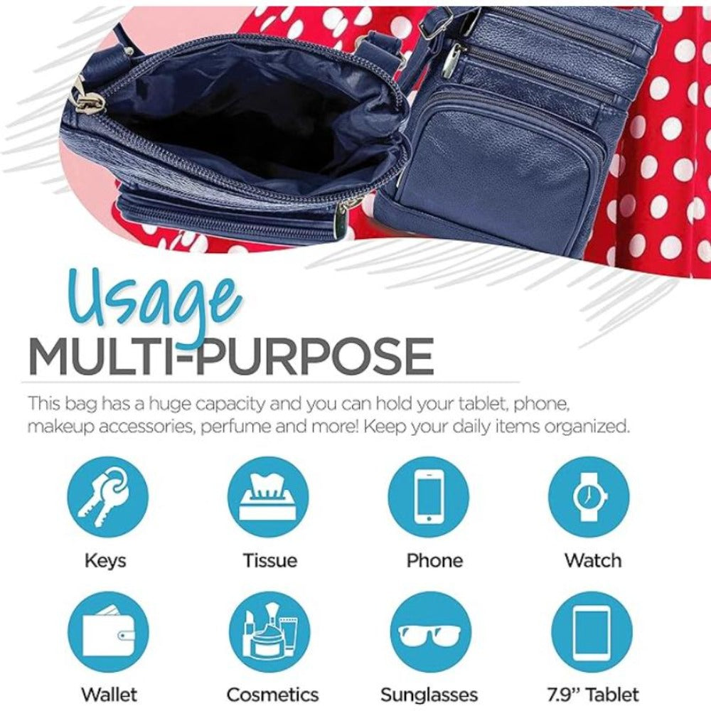 Women's Wallet – Genuine Leather, Multi Pocket, Adjustable Strap – detail view 76