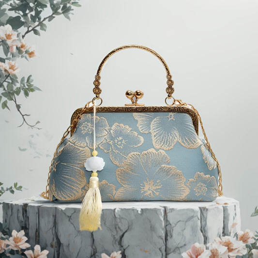 Women's Wallet – 3 Colors, Kiss Lock Clutch Vintage Floral – front view