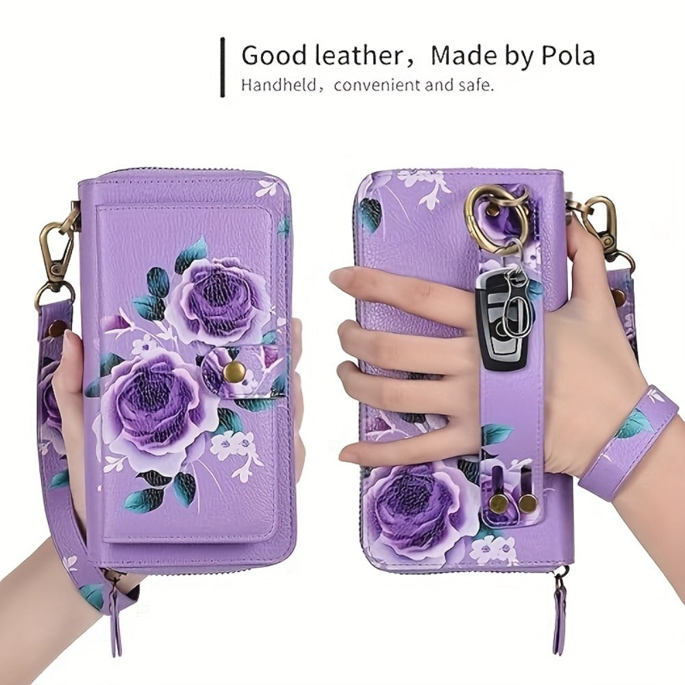 Women's Wallet – Large Capacity, Floral Faux Leather Zipper Large – detail view 3