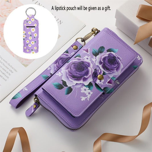 Women's Wallet – Large Capacity, Floral Faux Leather Zipper Large – front view