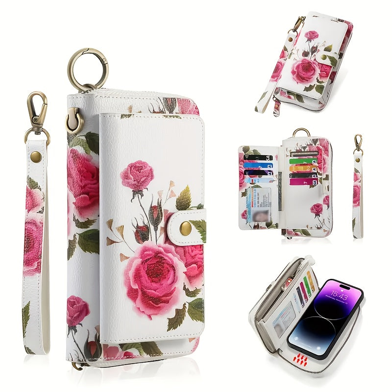 Women's Wallet – Large Capacity, Floral Faux Leather Zipper Large – detail view 14