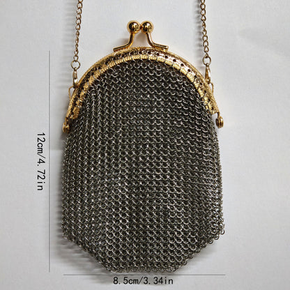Women's Wallet – Mini, Metal Mesh Coin Chain Strap – front view - product view 11