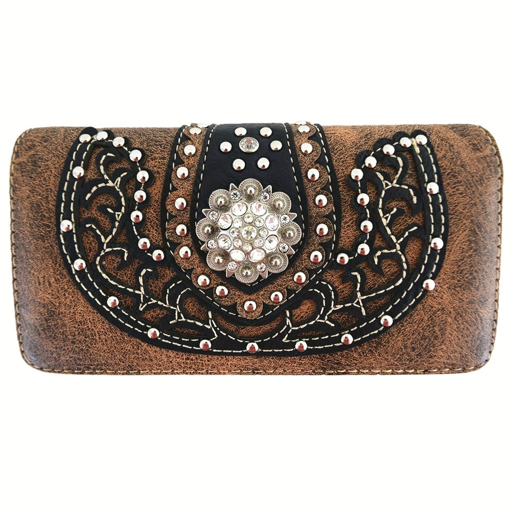 Women's Wallet – Multi-Pocket, Western Cowgirl Rhinestone Studded Set – detail view 10