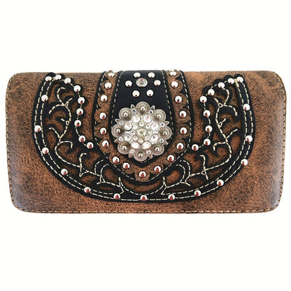Women's Wallet – Multi-Pocket, Western Cowgirl Rhinestone Studded Set – detail view 10