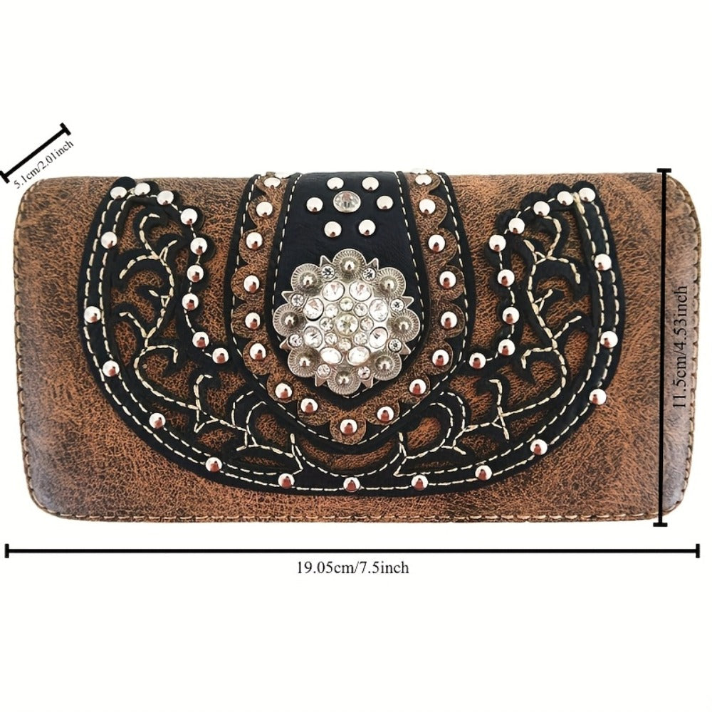 Women's Wallet – Multi-Pocket, Western Cowgirl Rhinestone Studded Set – detail view 4