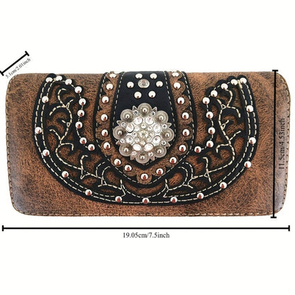 Women's Wallet – Multi-Pocket, Western Cowgirl Rhinestone Studded Set – detail view 4