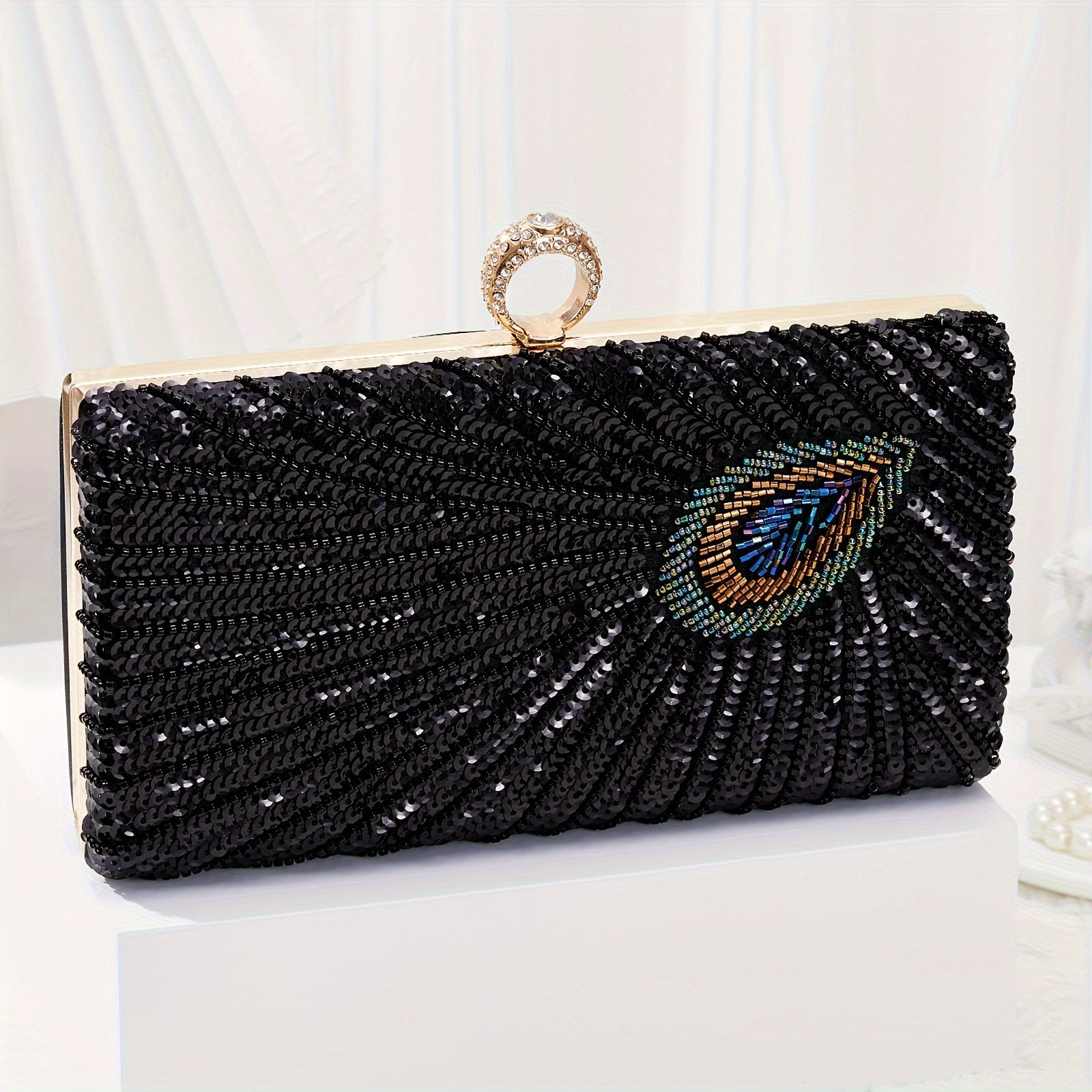 Women's Wallet – Peacock Feather Evening Clutch Vintage – front view - product view 14
