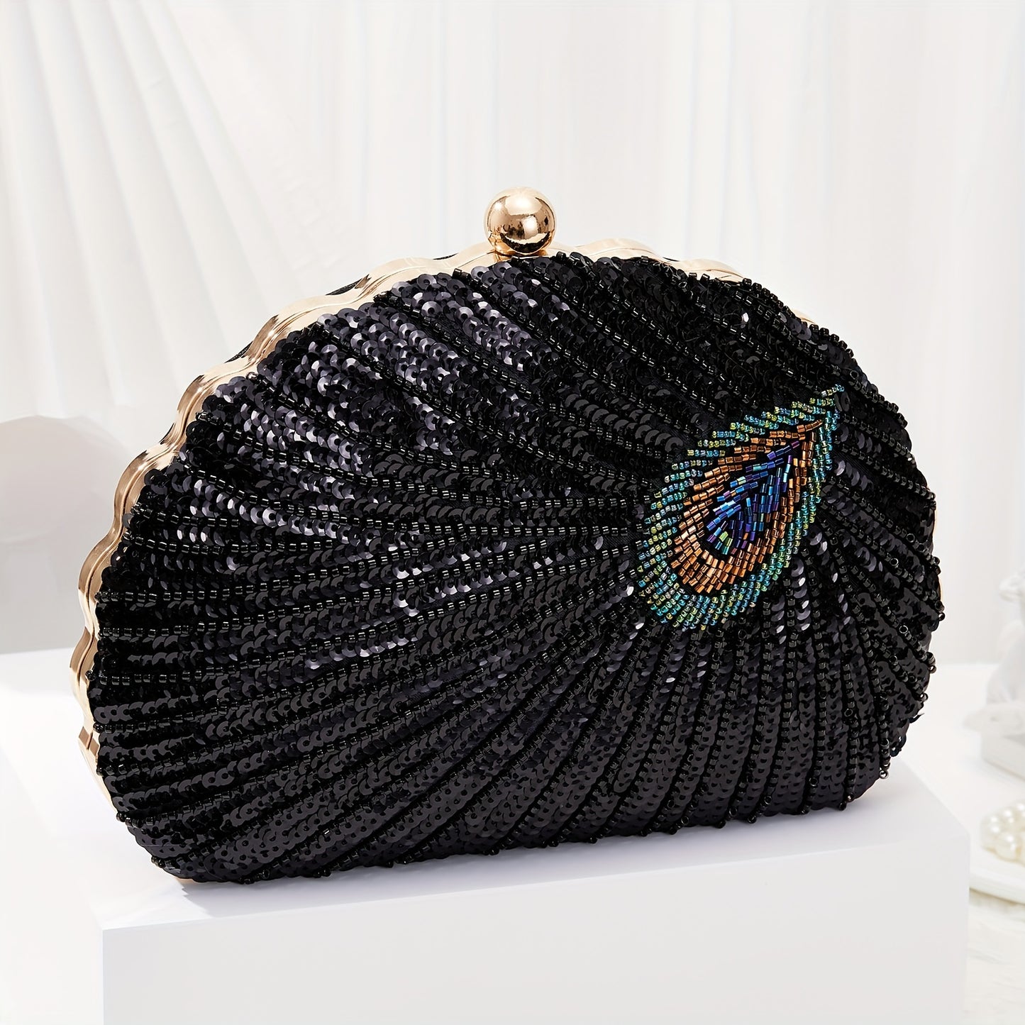 Women's Wallet – Peacock Feather Sequin Evening Clutch – alternate view