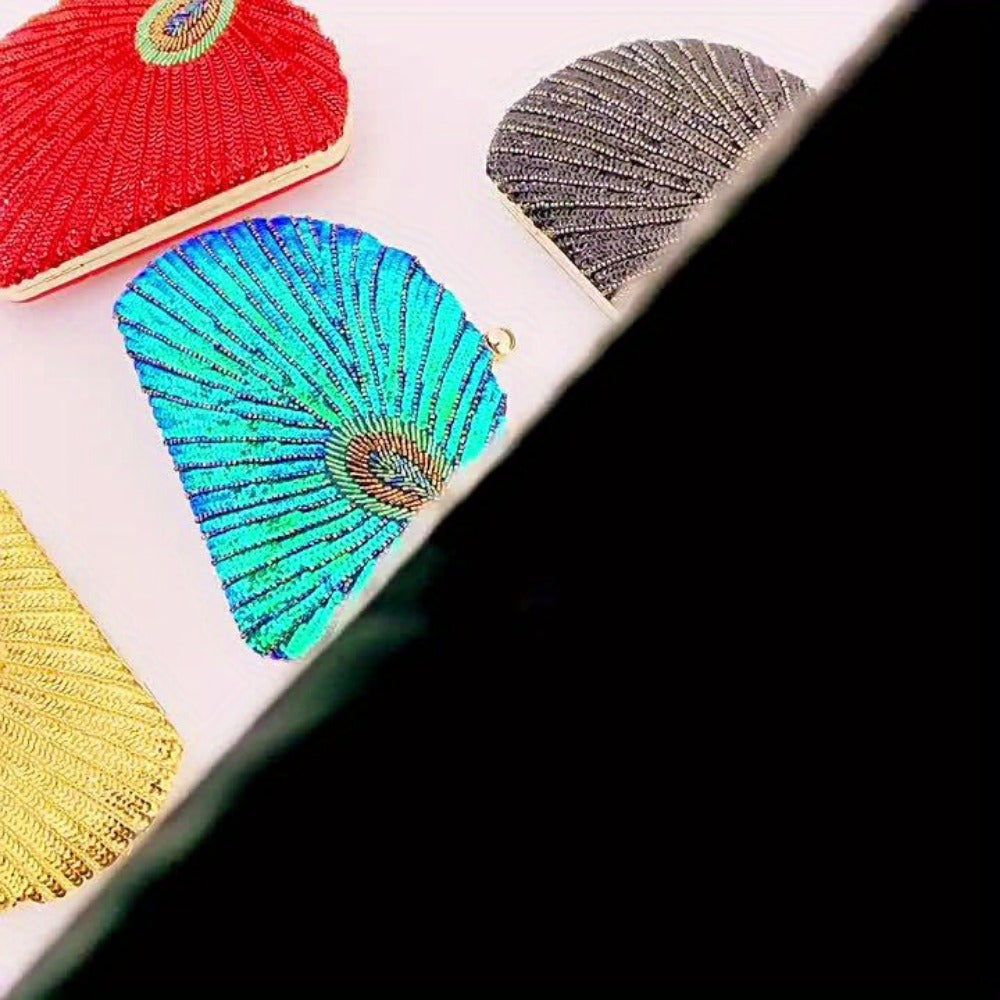 Women's Wallet – Peacock Feather Sequin Evening Clutch – detail view 12