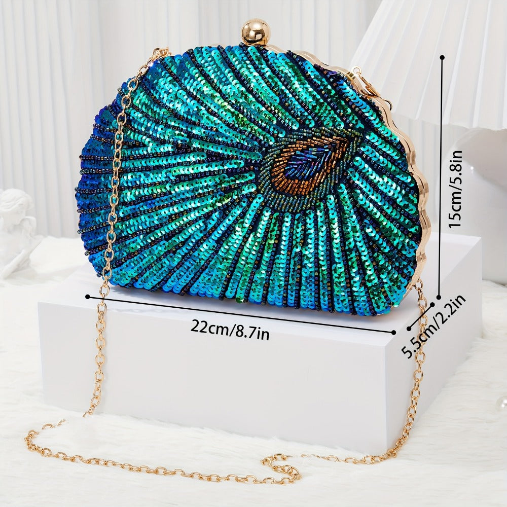 Women's Wallet – Peacock Feather Sequin Evening Clutch – detail view 4