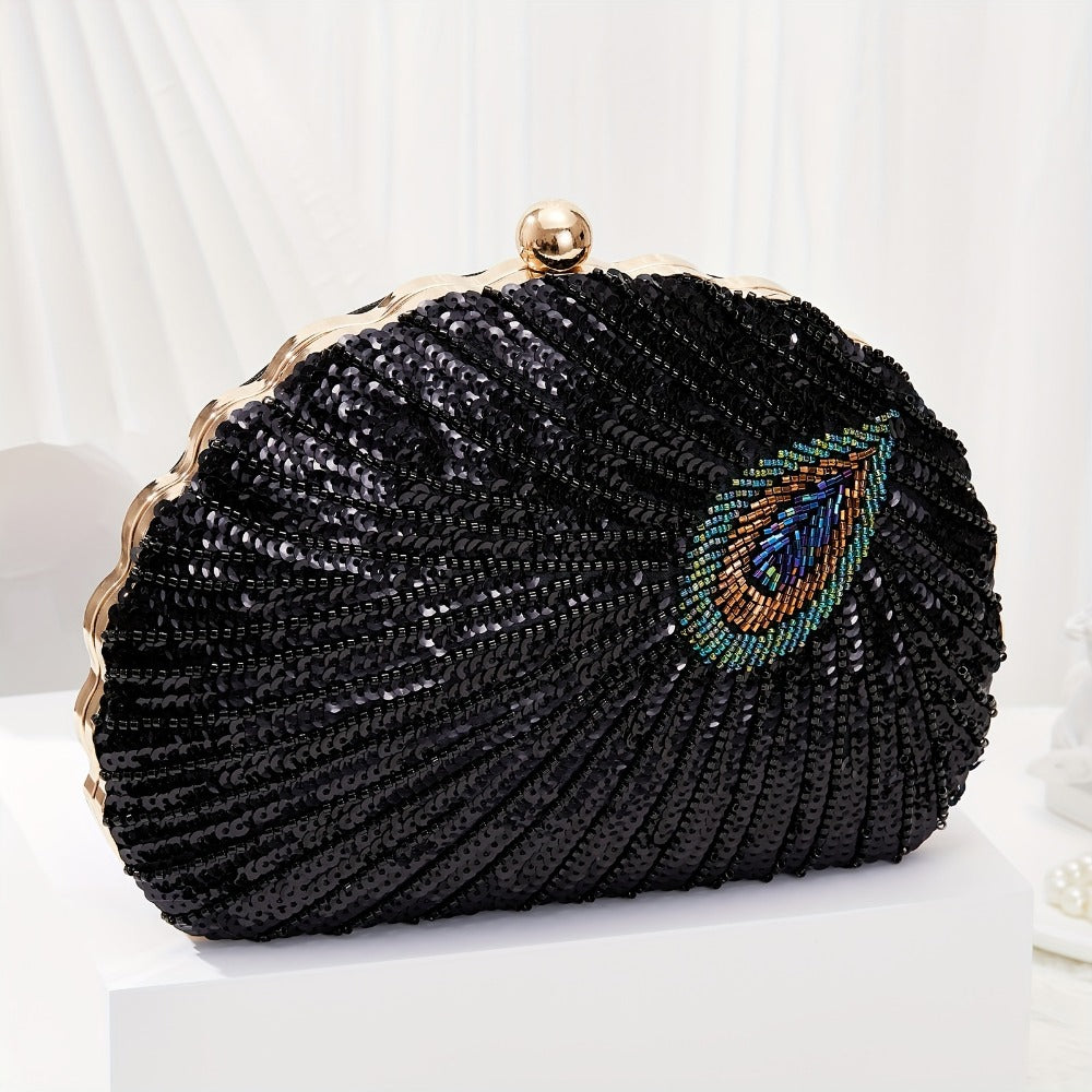Women's Wallet – Peacock Feather Sequin Evening Clutch – detail view 5