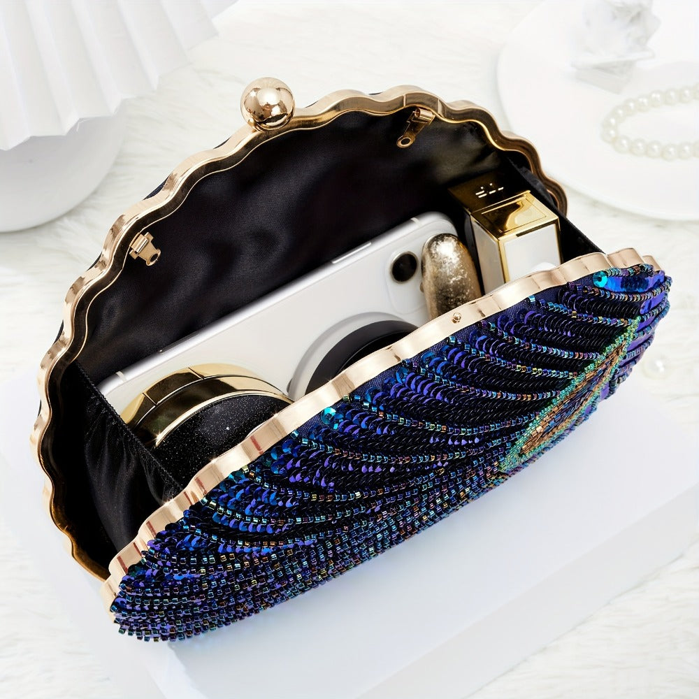 Women's Wallet – Peacock Feather Sequin Evening Clutch – detail view 6