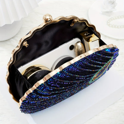 Women's Wallet – Peacock Feather Sequin Evening Clutch – detail view 6