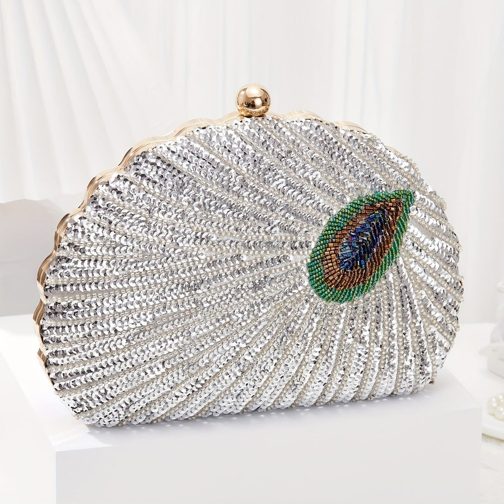 Women's Wallet – Peacock Feather Sequin Evening Clutch – detail view 7