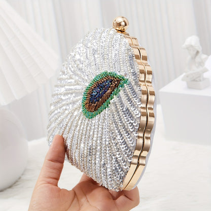 Women's Wallet – Peacock Feather Sequin Evening Clutch – detail view 8