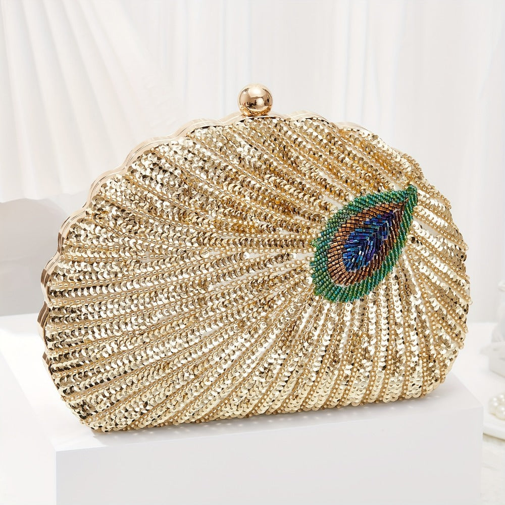 Women's Wallet – Peacock Feather Sequin Evening Clutch – detail view 9