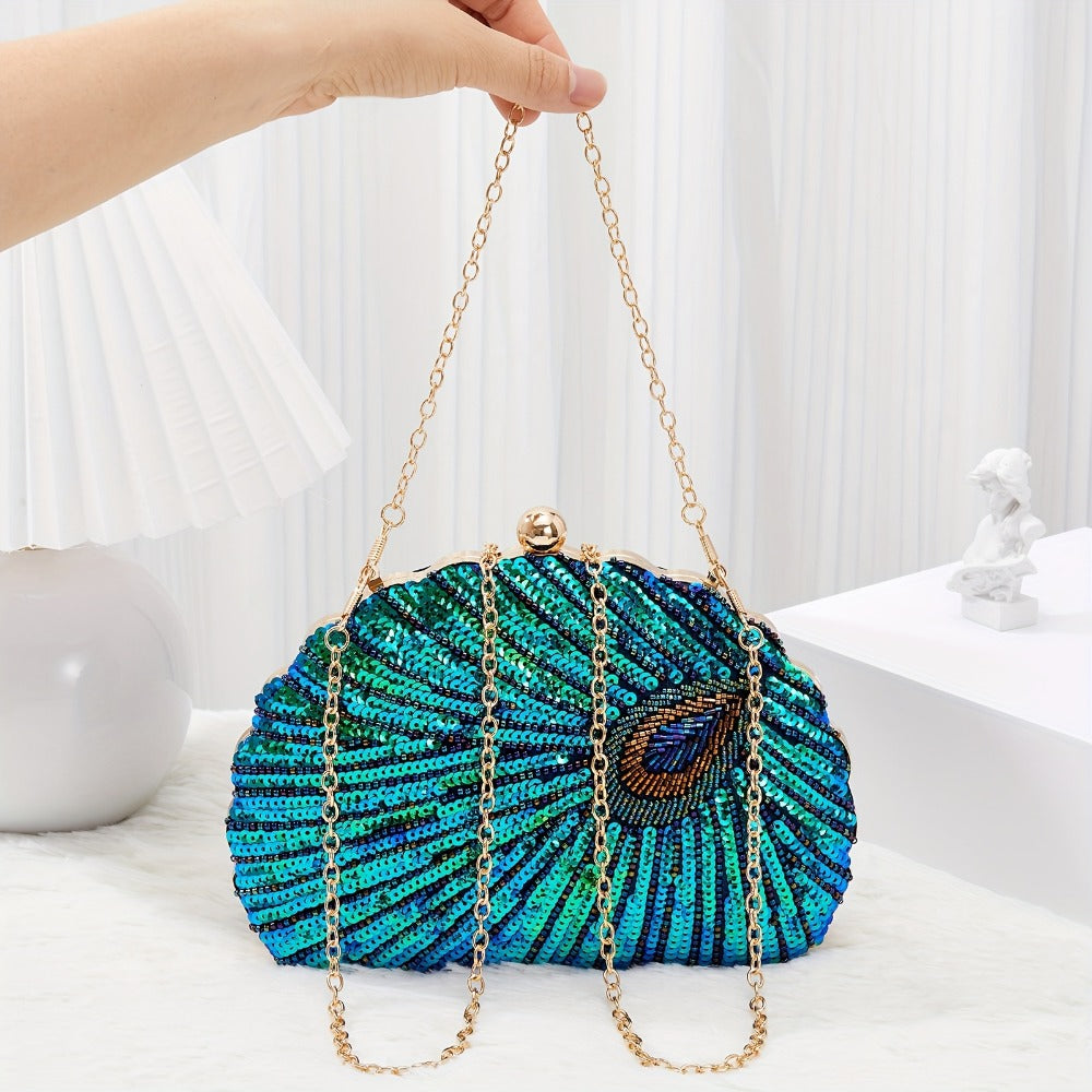 Women's Wallet – Peacock Feather Sequin Evening Clutch – detail view 10