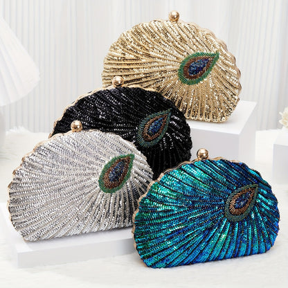 Women's Wallet – Peacock Feather Sequin Evening Clutch – detail view 3