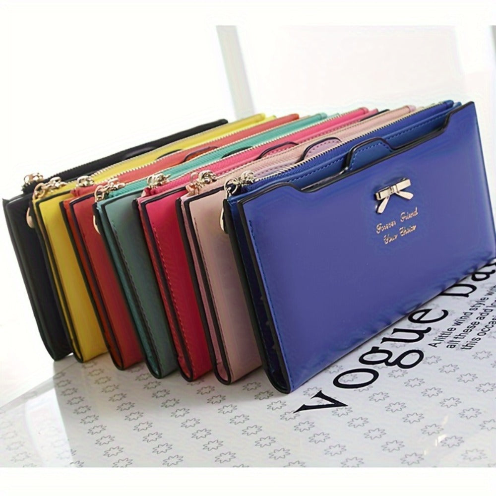 Women's Wallet – PU Leather, Bowknot Long Pu Leather Zipper – alternate view