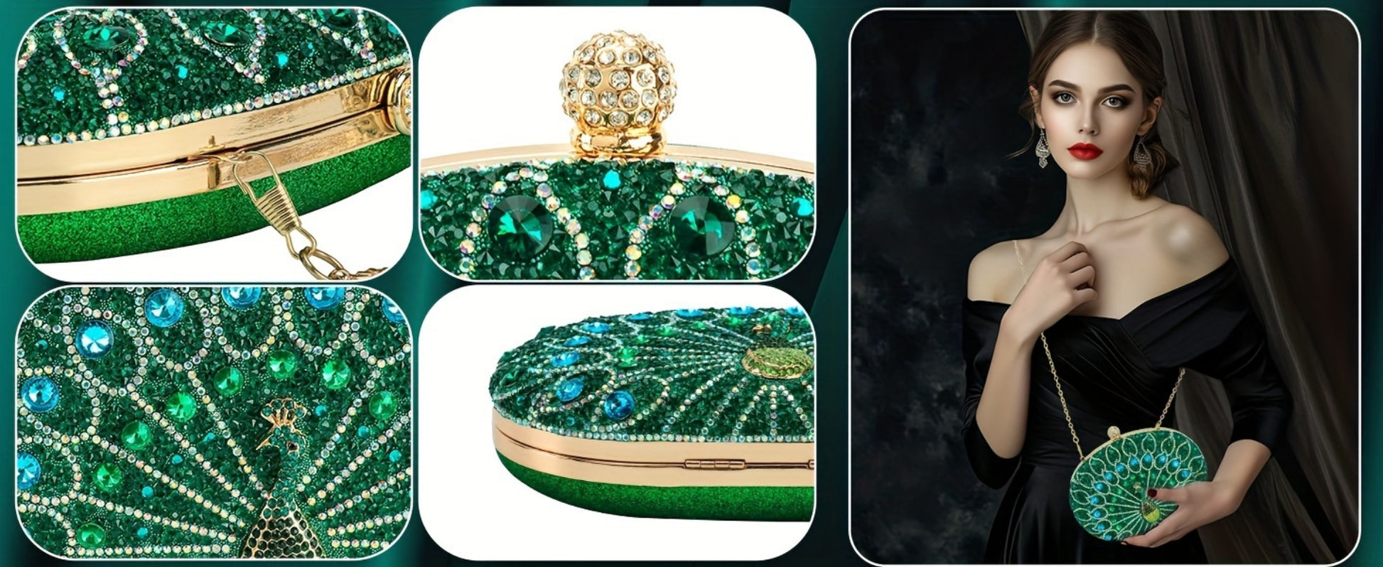 Women's Wallet – Rhinestone Clutch Round Clasp Evening – detail view 12