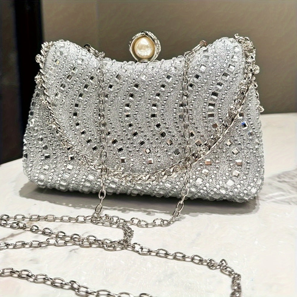 Women's Wallet – Rhinestone Clutch Striped Detachable Chain – detail view 7