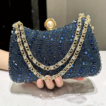 Women's Wallet – Rhinestone Clutch Striped Detachable Chain – detail view 8