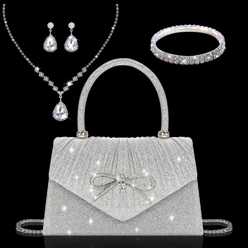 Women's Wallet – Sequin Clutch Rhinestone Jewelry Set – front view