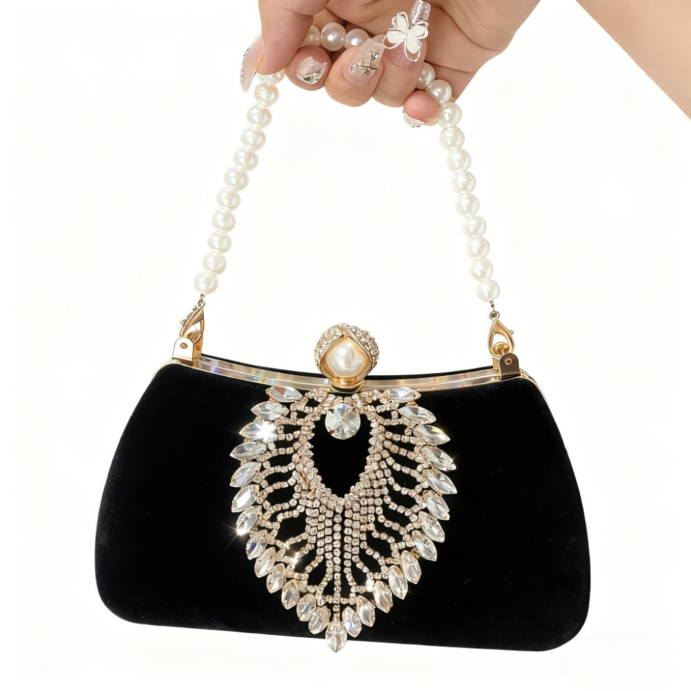 Women's Wallet – Velvet Evening Clutch Rhinestone Pearl – detail view 3