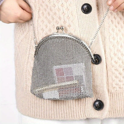 Women's Wallet – Mini, Metal Mesh Coin Chain Strap | Bag Vero – front view