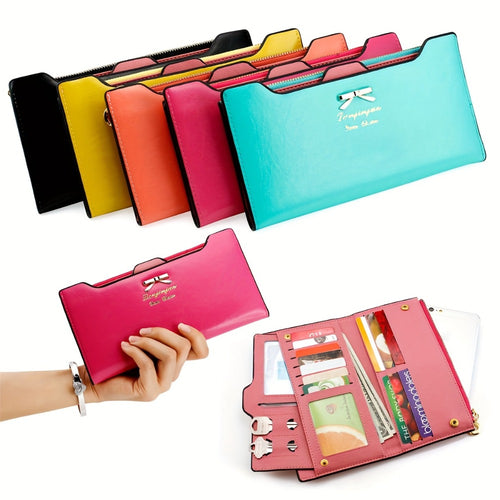 Women's Wallet – PU Leather, Bowknot Long Pu Leather Zipper | Bag Vero – front view